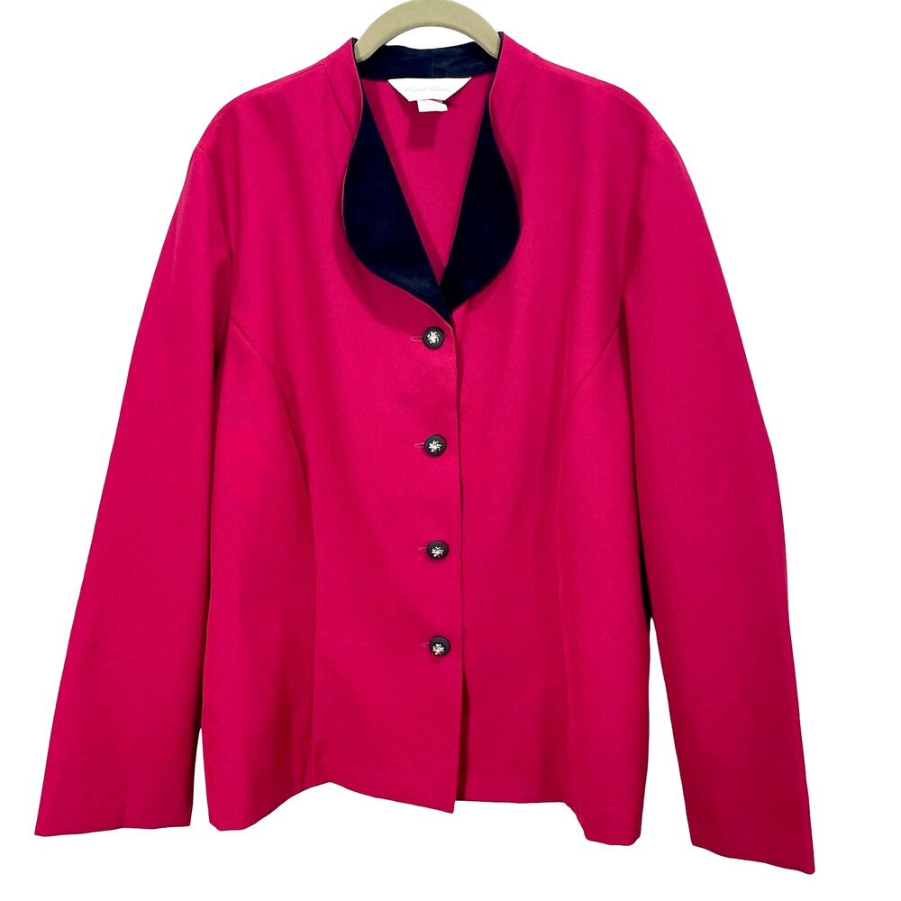Vintage 90s Women's Boxy Suit Jacket Elizabeth Williams Pink Velvet Trim Size 18